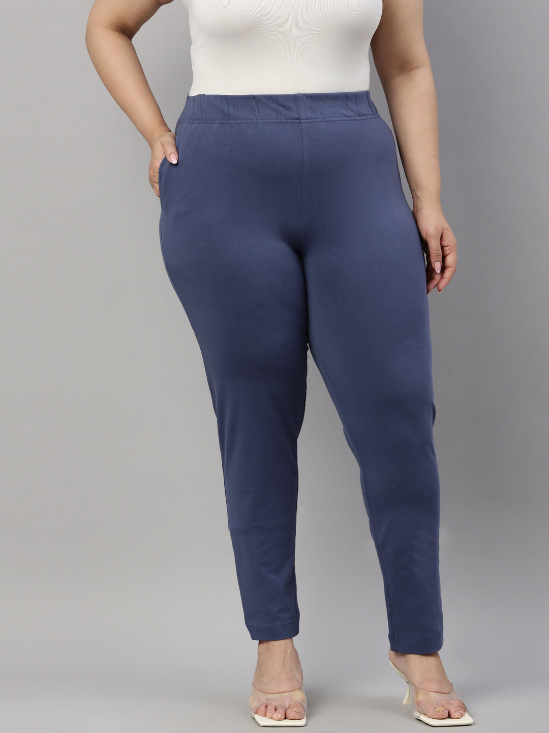 Jeans Blue Cotton Stretch Kurti Pants