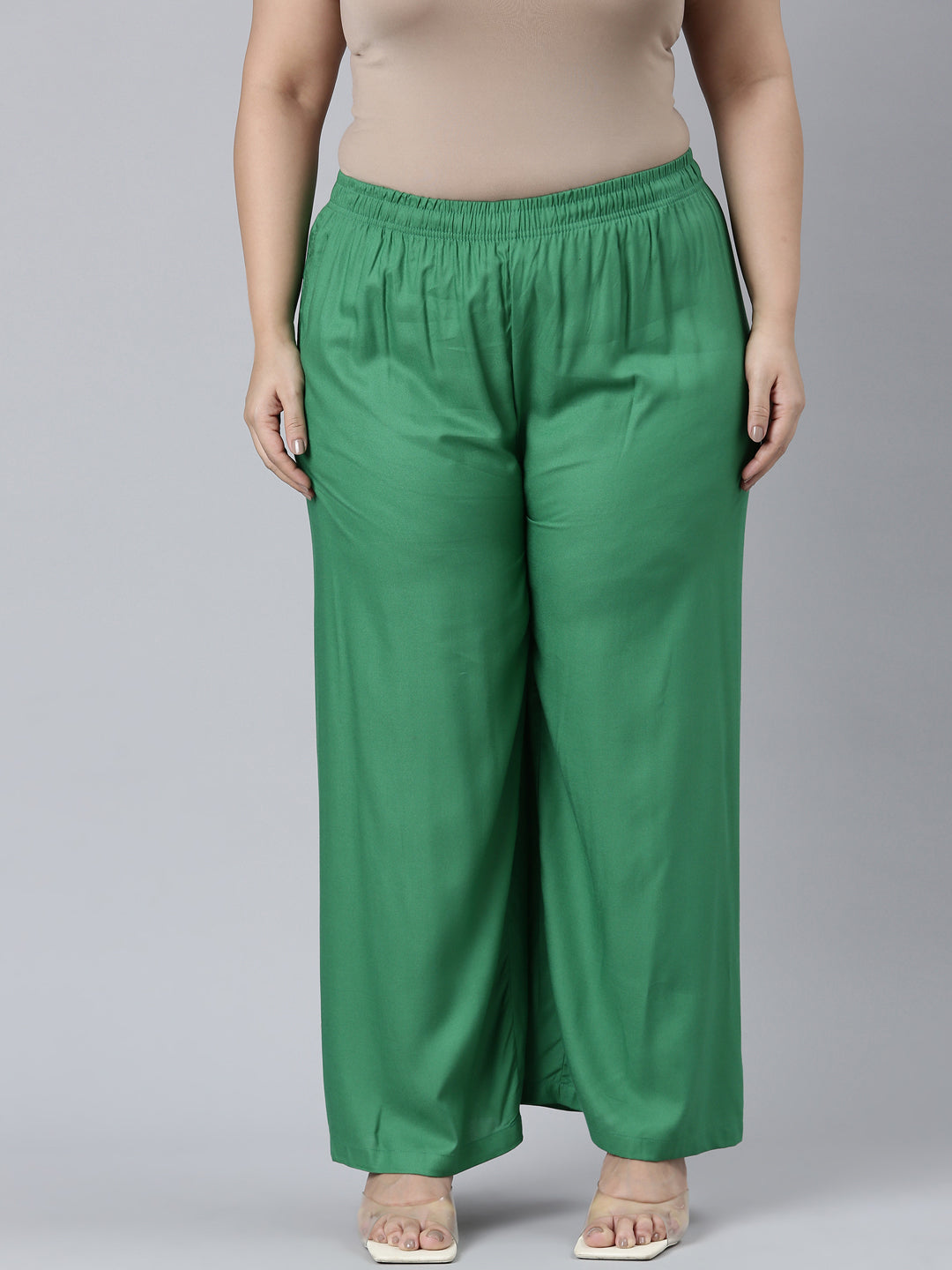 Emerald Green Woven Viscose Basic Palazzo