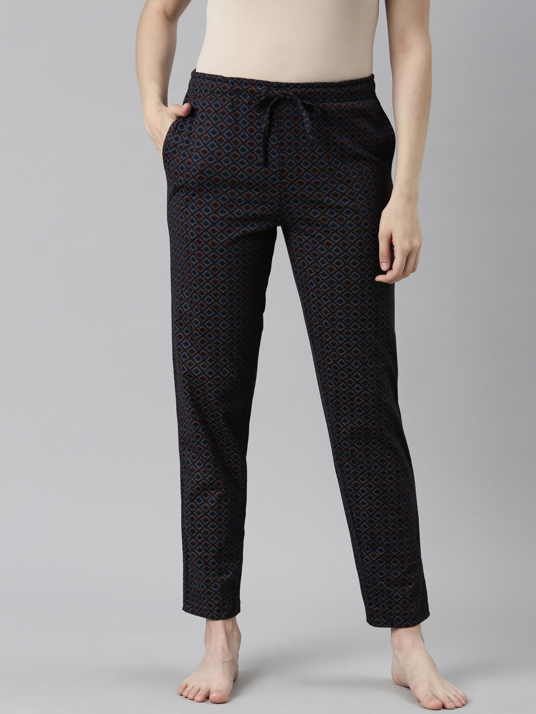 Black Cotton Knit Printed Lounge Pants