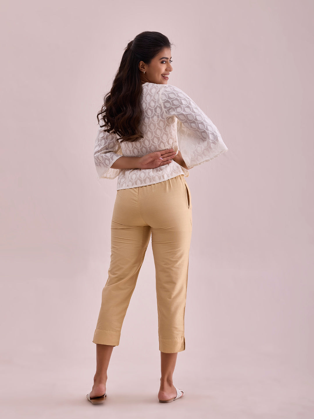 Light Gold Poly Modal Cropped Metallic Pants