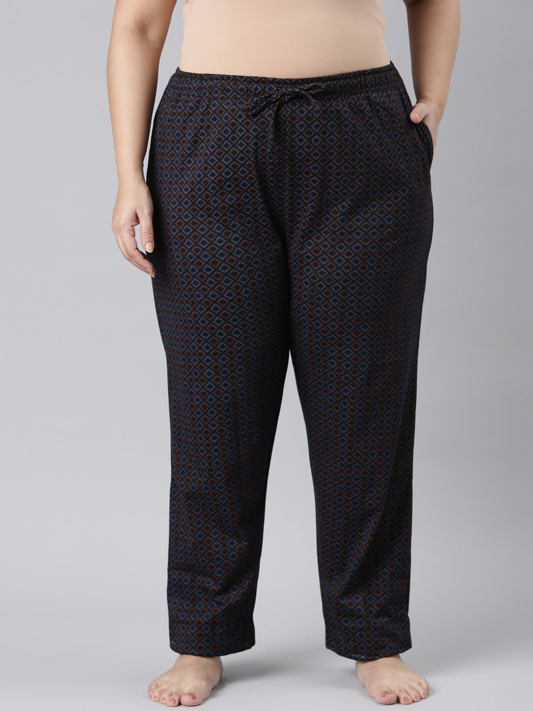Black Cotton Knit Printed Lounge Pants