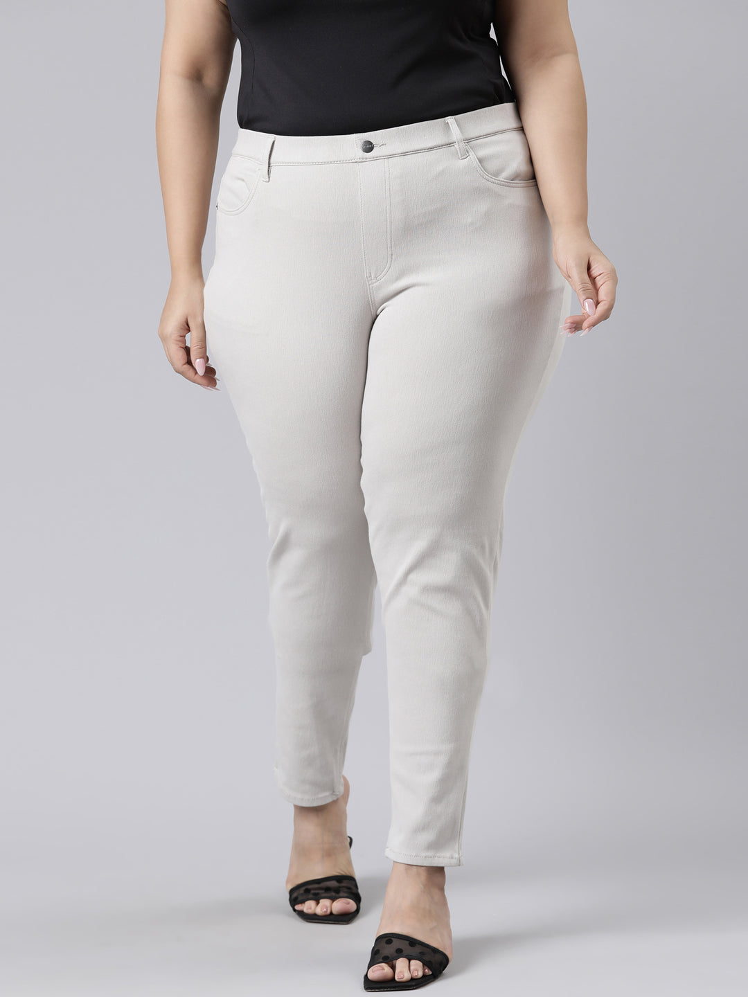 Grey Mist Cotton Polyester Super Stretch Jeggings