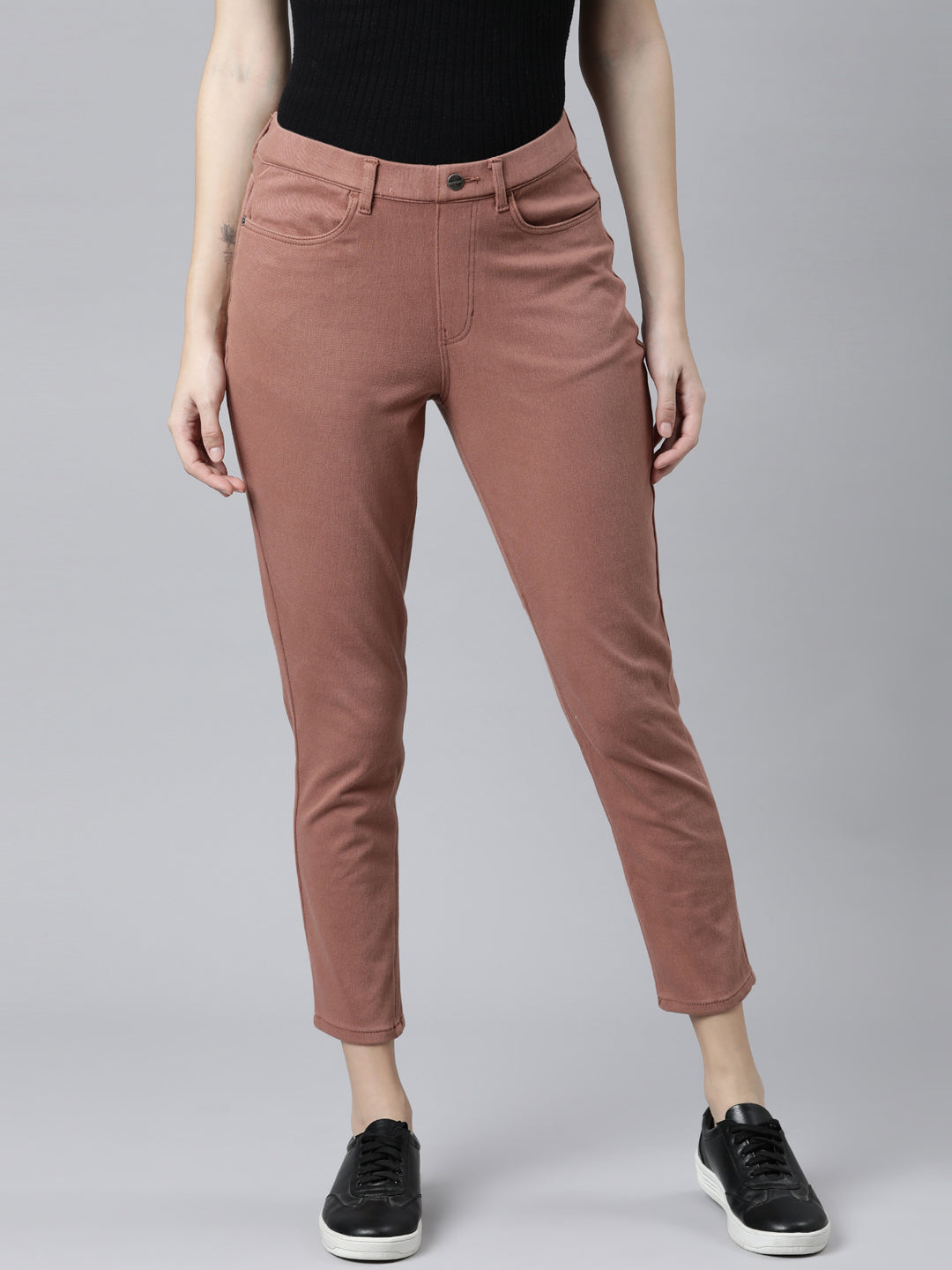 Rust Cotton Poly Stretch Cropped Colored Jeggings
