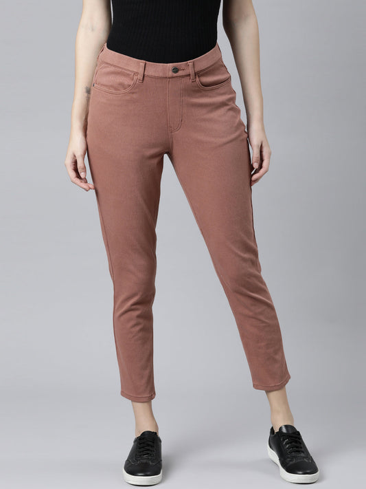 Rust Cotton Poly Stretch Cropped Colored Jeggings