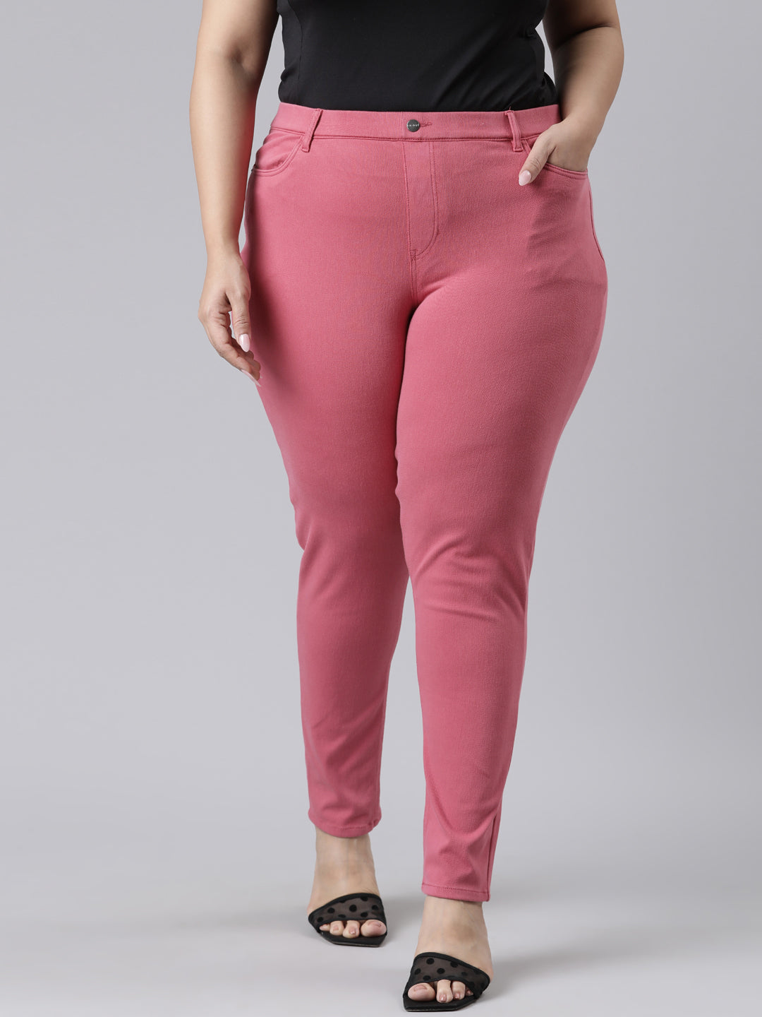 Coral Cotton Polyester Super Stretch Jeggings