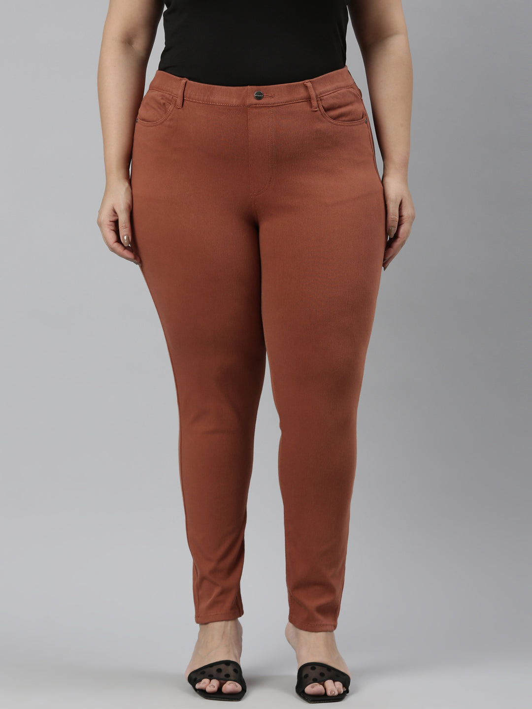 Reddish Brown Cotton Polyester Super Stretch Jeggings