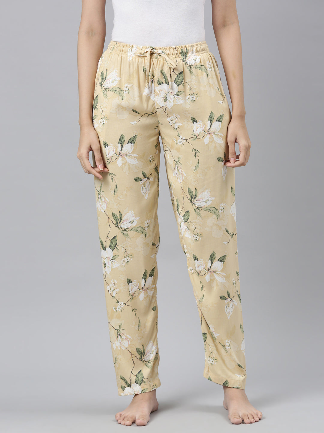 Yellow Woven Viscose Printed Lounge Pants