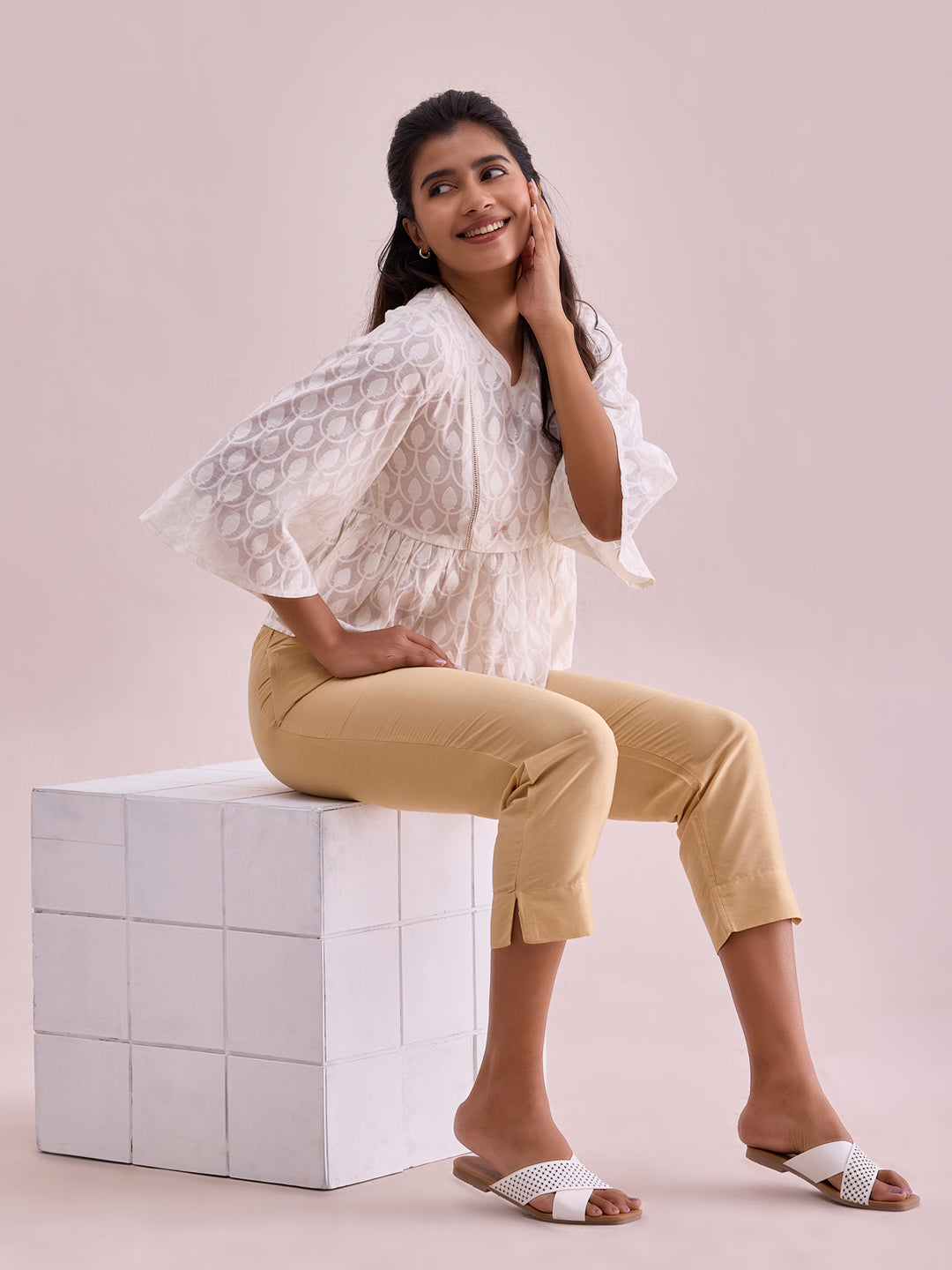 Light Gold Poly Modal Cropped Metallic Pants