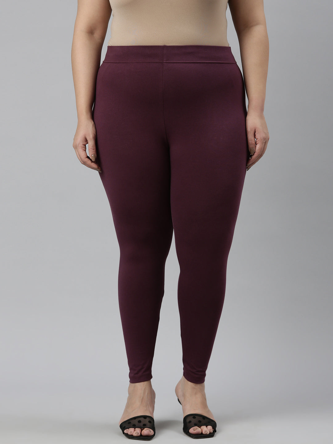 Dark Purple Cotton Stretch Cropped Leggings