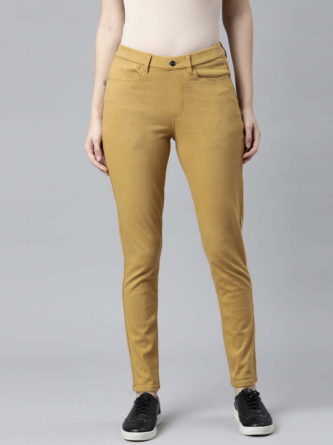 Mustard Cotton Polyester Super Stretch Jeggings