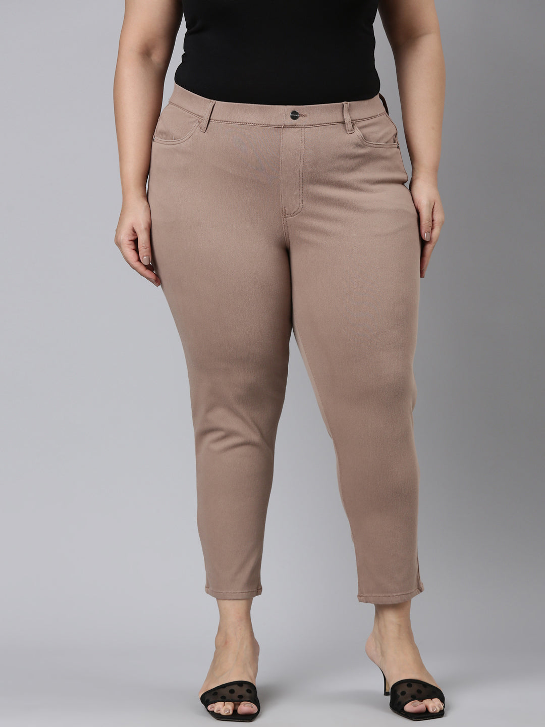 Light Chocolate Cotton Poly Stretch Cropped Colored Jeggings
