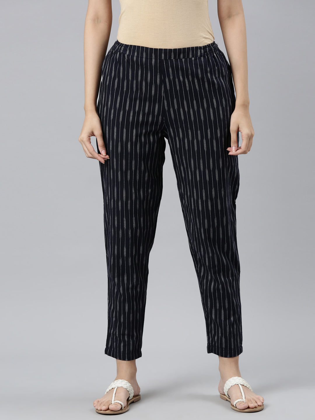Navy Linen Ikat Pencil Pant