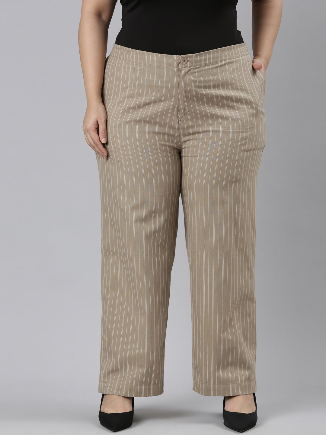 Beige Cotton Stripes Cargo Pant