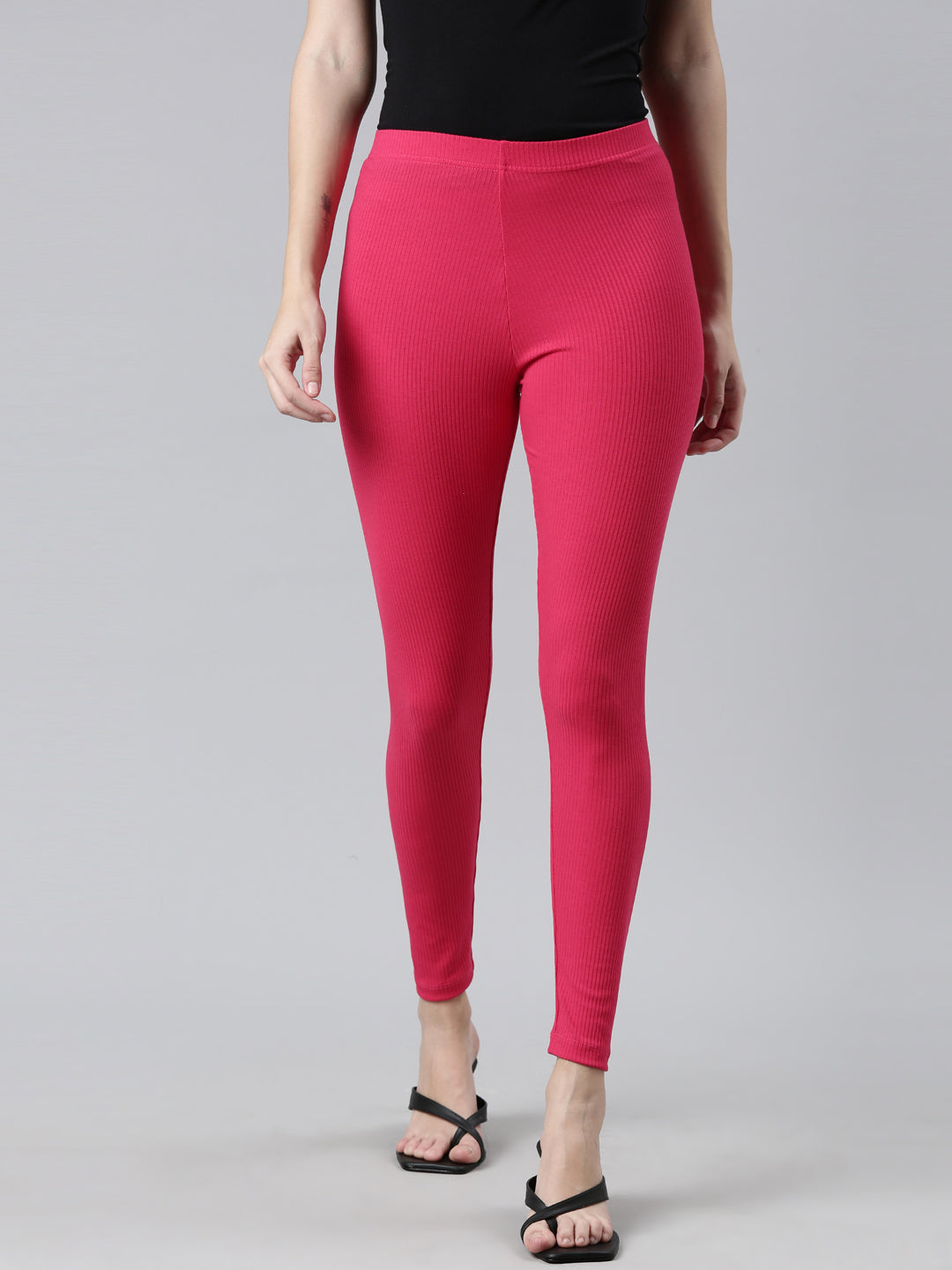 Young Fuchsia Drop Needle Fabric Rib Leggings