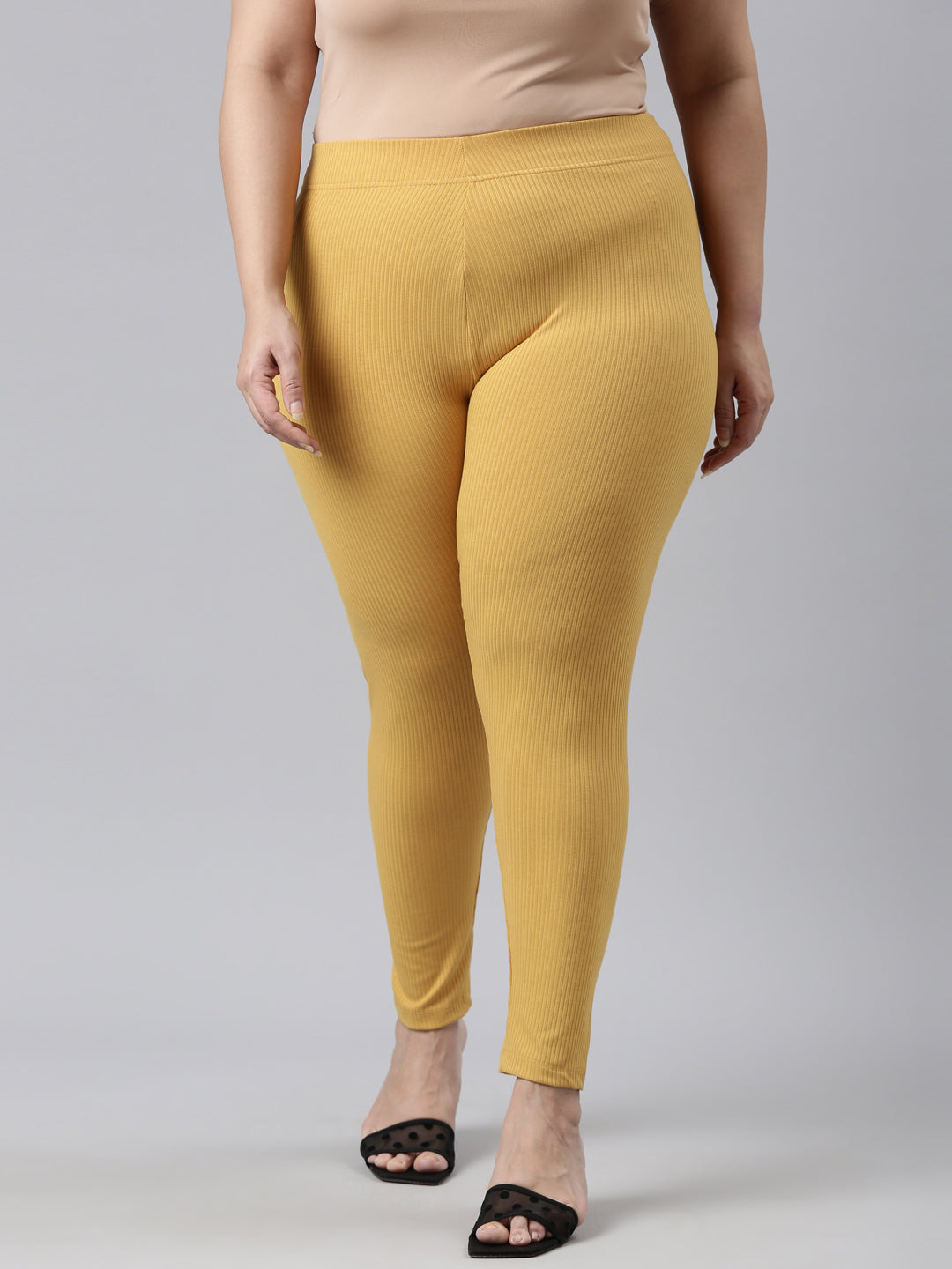 Golden Yellow Drop Needle Fabric Rib Leggings