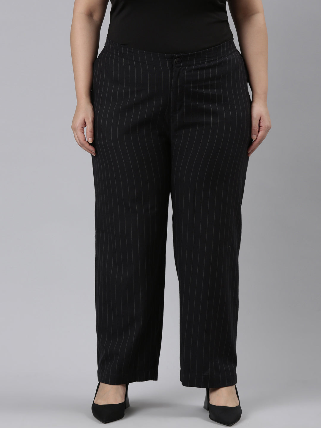 Black Cotton Stripes Cargo Pant