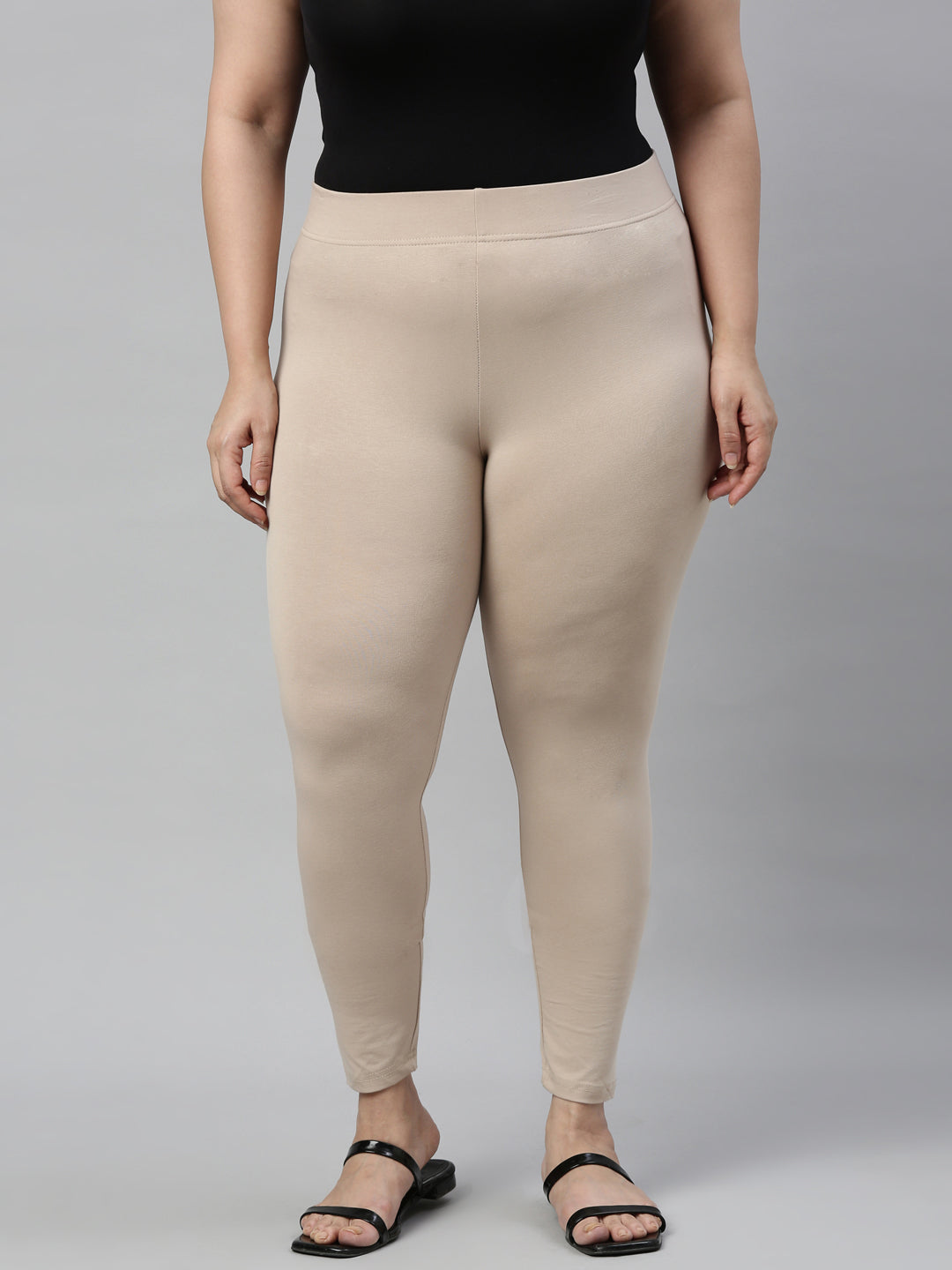 Khaki Cotton Stretch Ankle Length Leggings