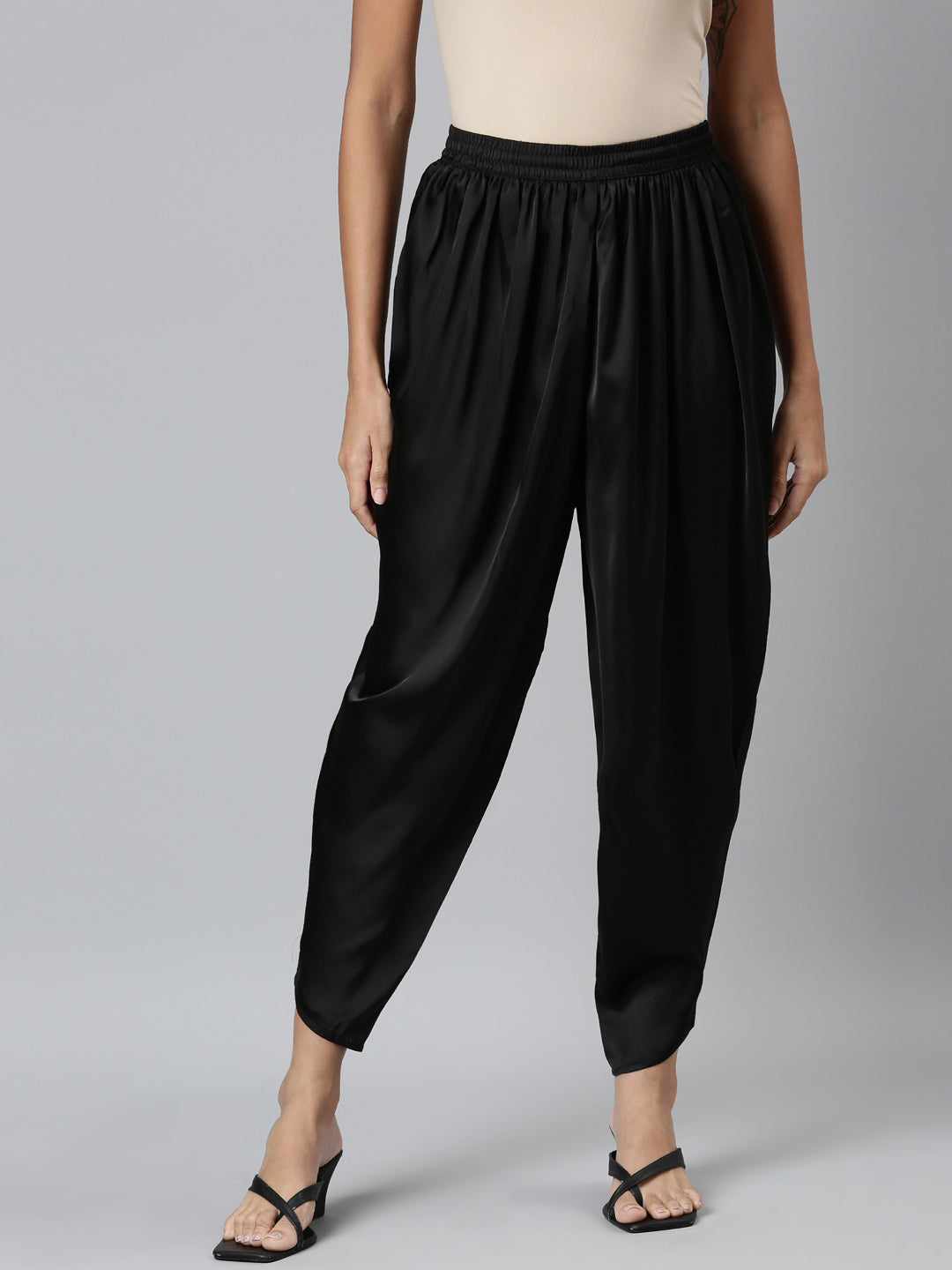 Black Woven Viscose Harem Dhoti Pant