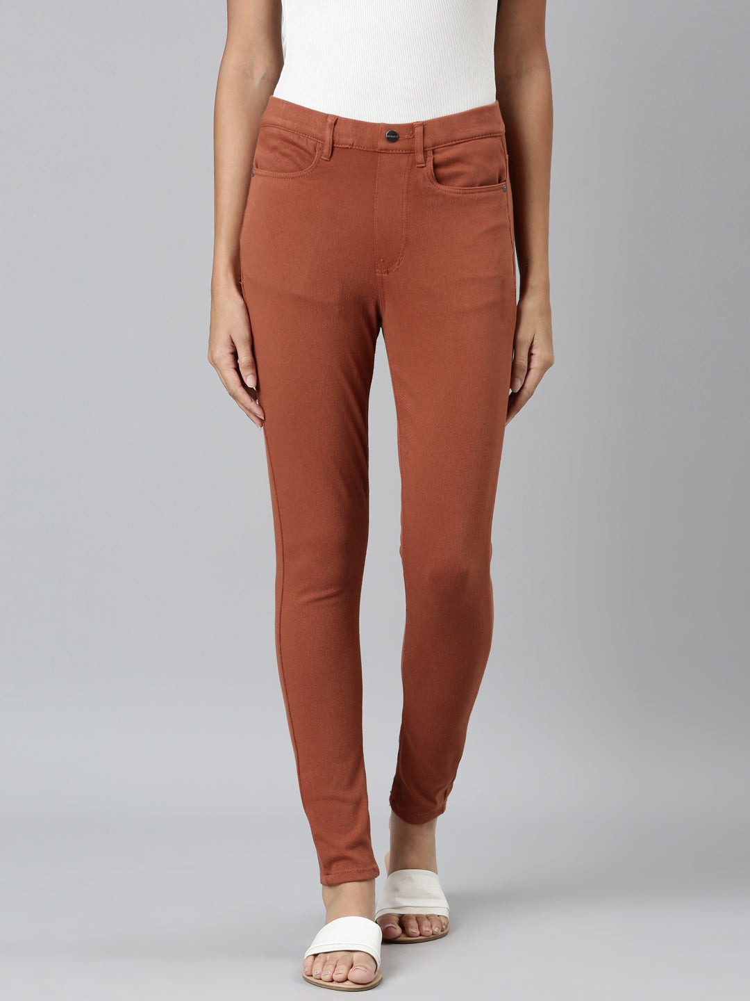 Reddish Brown Cotton Polyester Super Stretch Jeggings