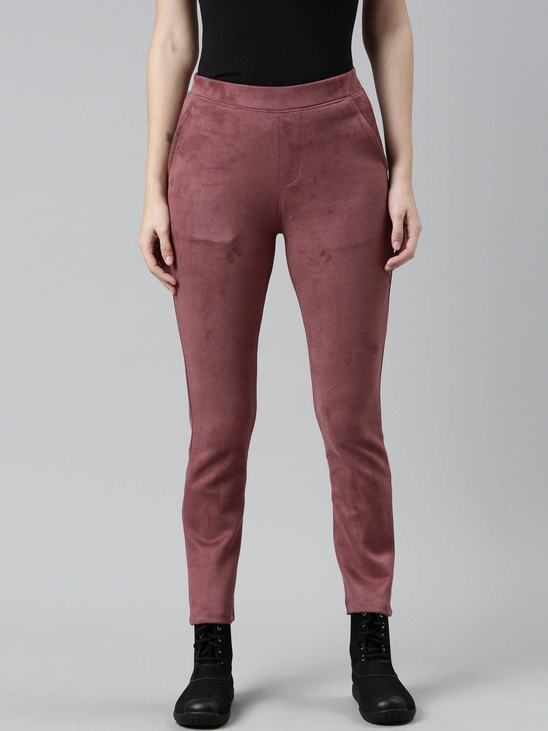 Light Wine Poly Stretch Suede Tregging