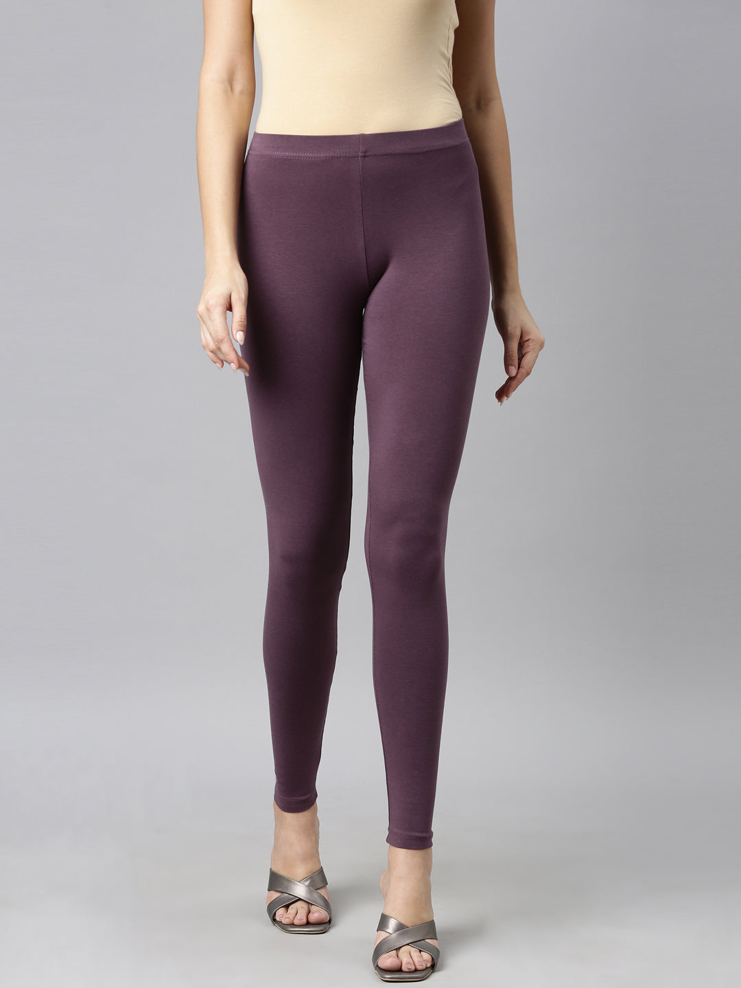 Purple Cotton Stretch Ankle Length Leggings