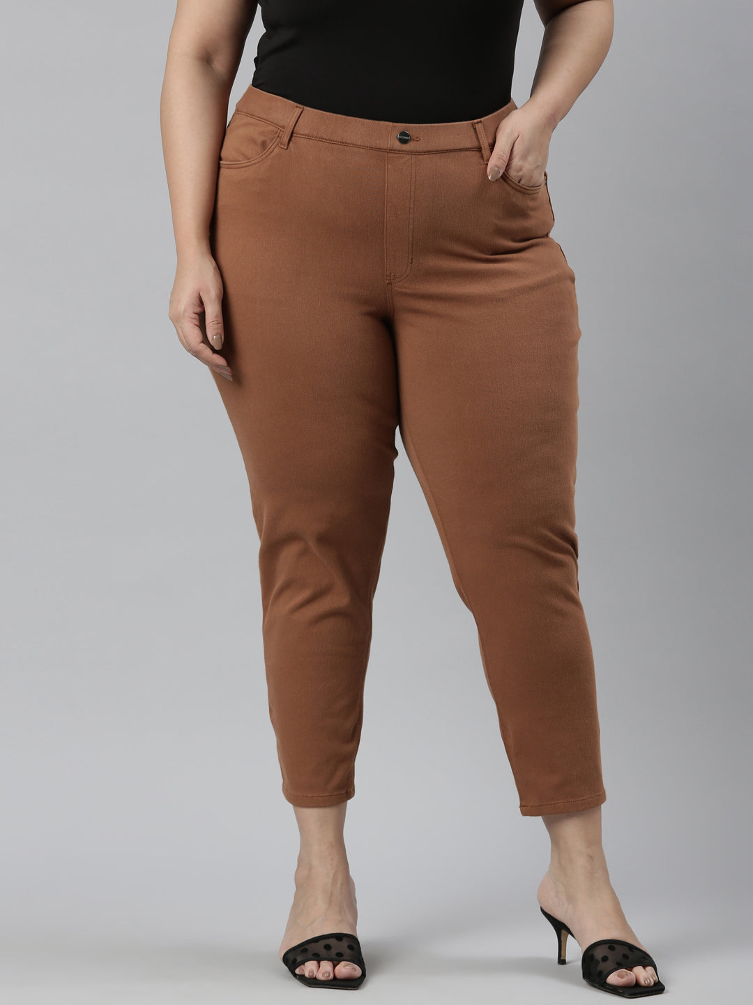 Light Brown Cotton Poly Stretch Cropped Colored Jeggings