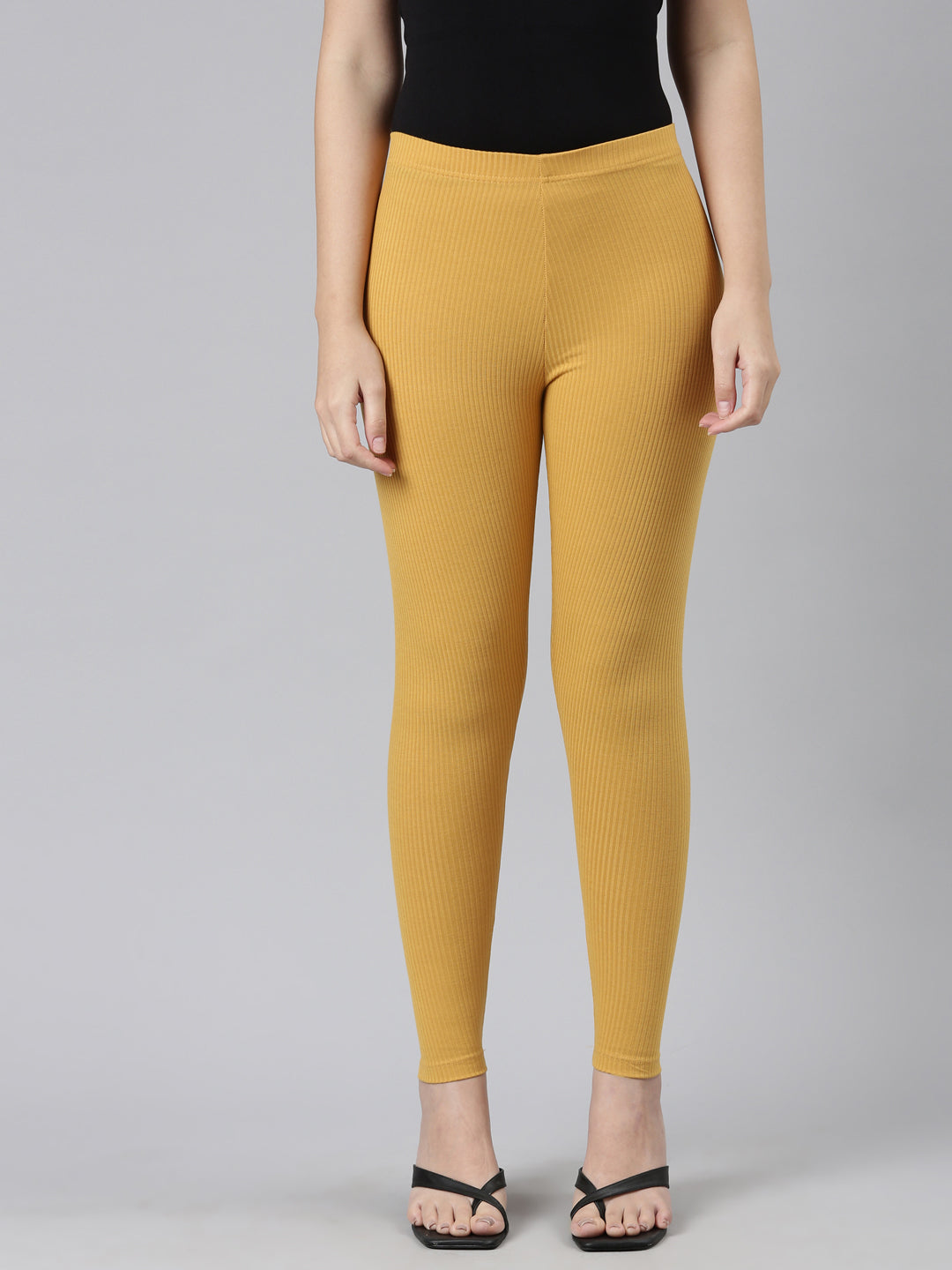 Golden Yellow Drop Needle Fabric Rib Leggings