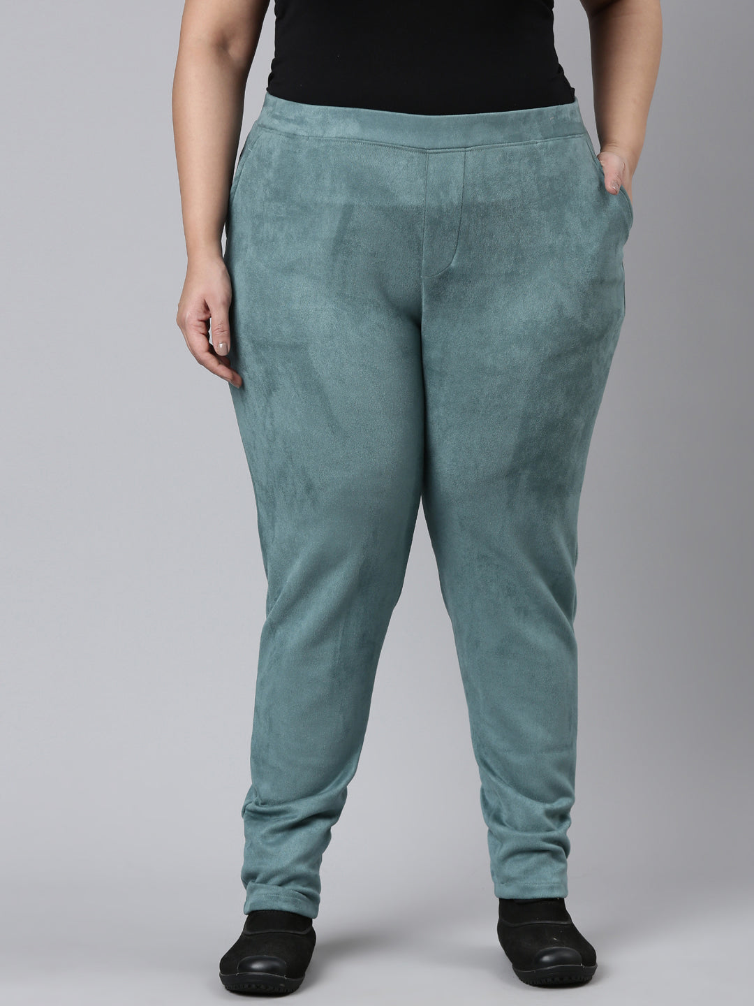 Ocean Green Poly Stretch Suede Tregging