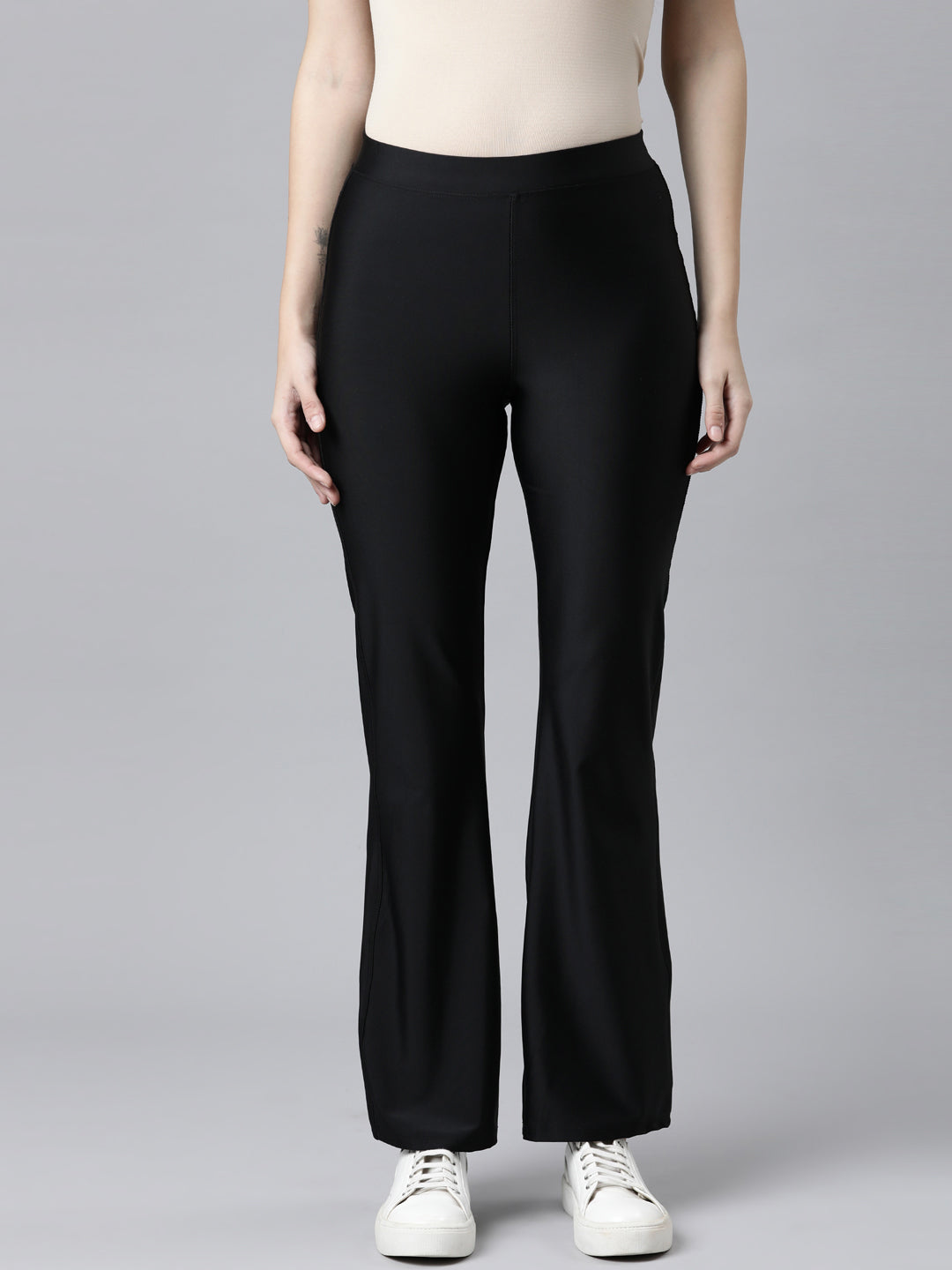 Black Nylon Stretch Bell Bottom