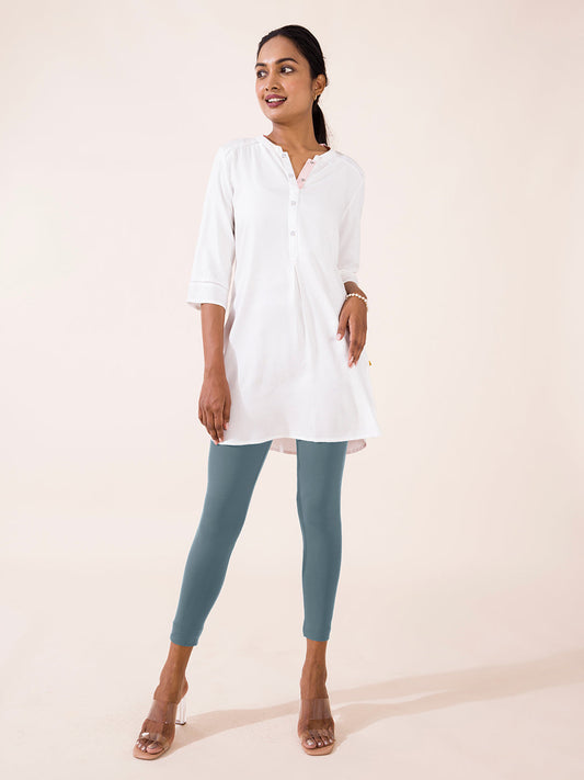 Teal Cotton Stretch Ankle Length Leggings