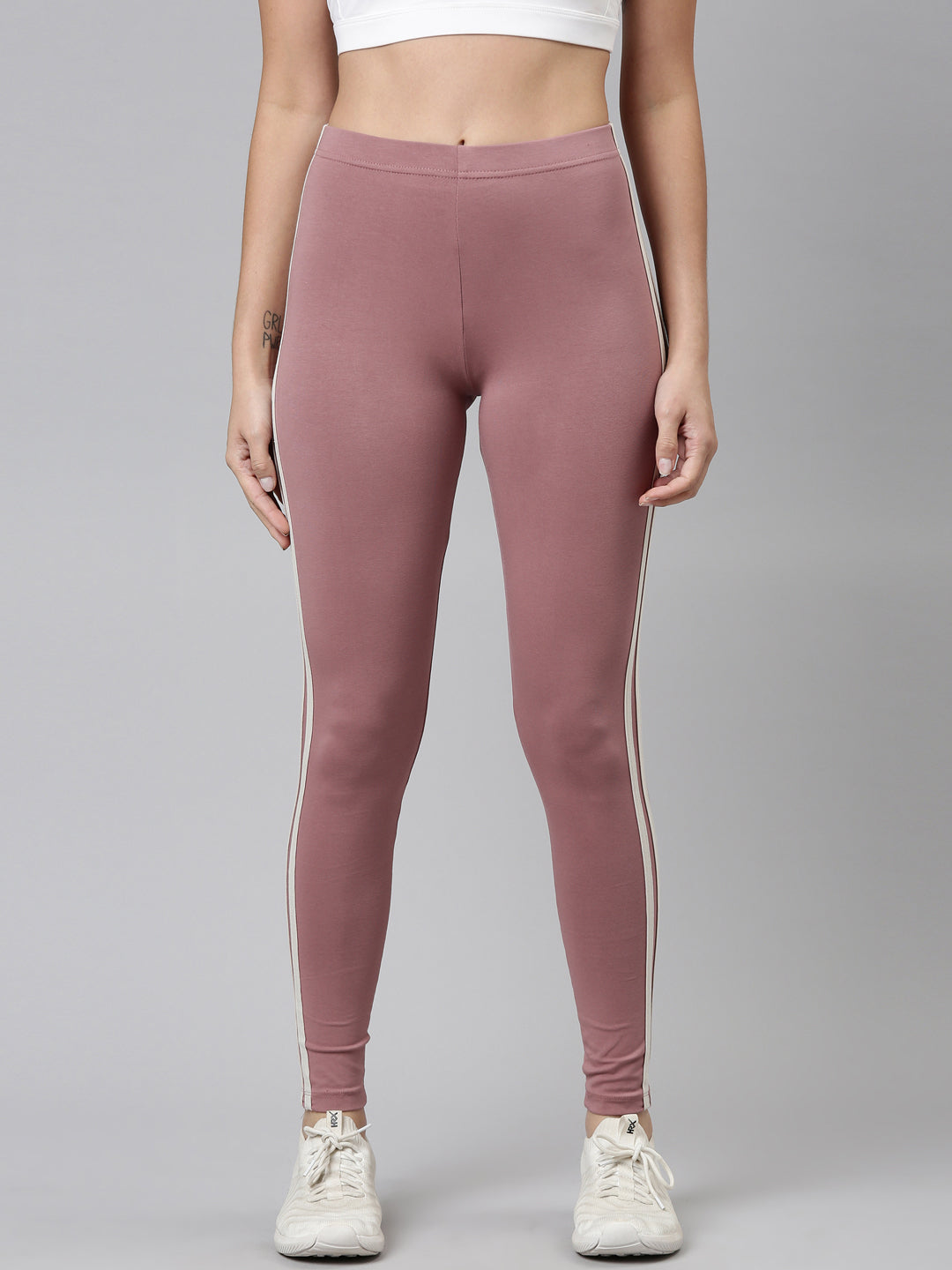 Dusty Voilet Cotton Stretch Side Stripes Active Leggings
