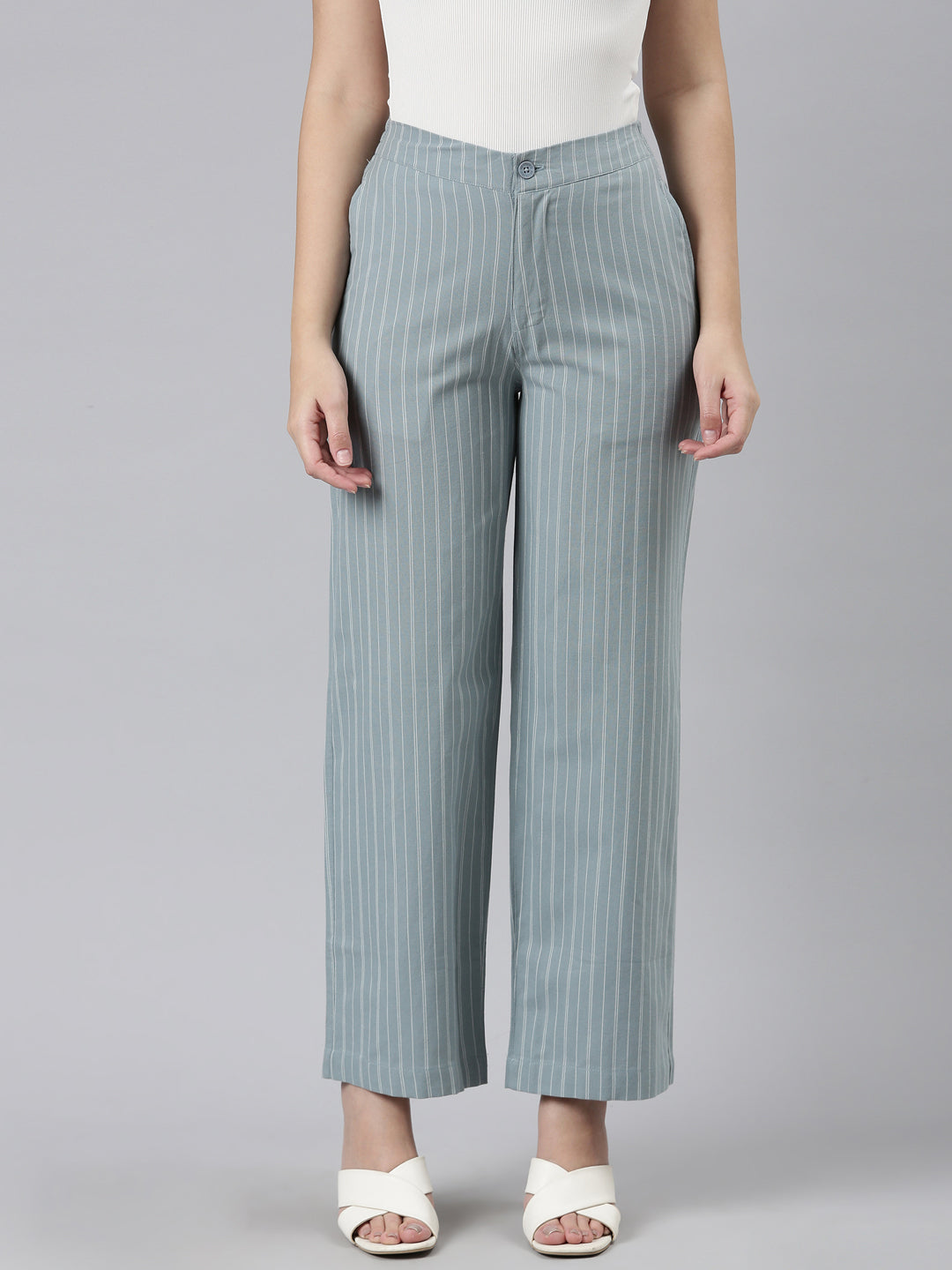 Blue Cotton Stripes Cargo Pant