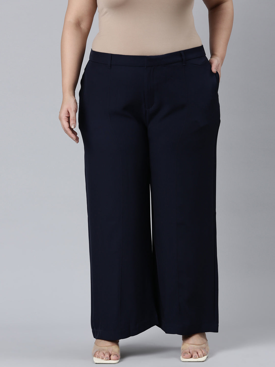 Navy Crepe Wide Trouser