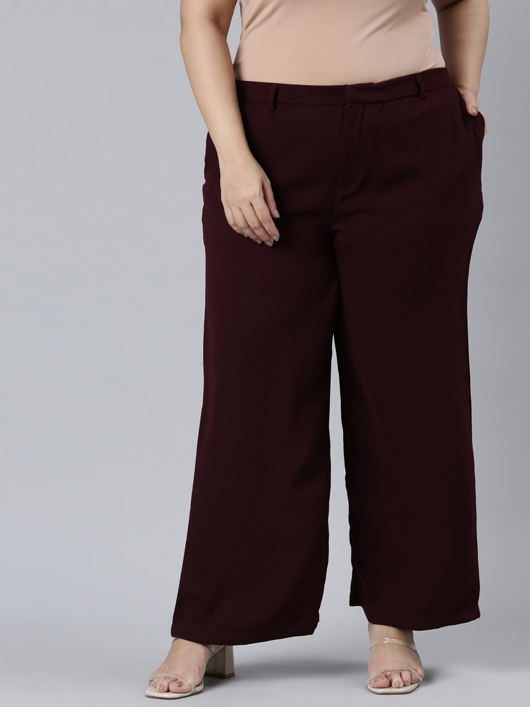 Dark Wine Crepe Wide Trouser