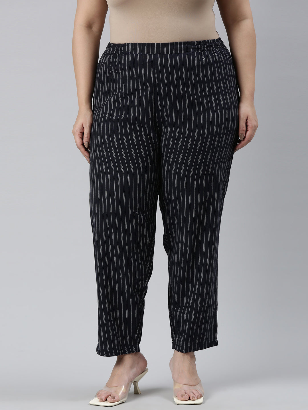 Navy Linen Ikat Pencil Pant