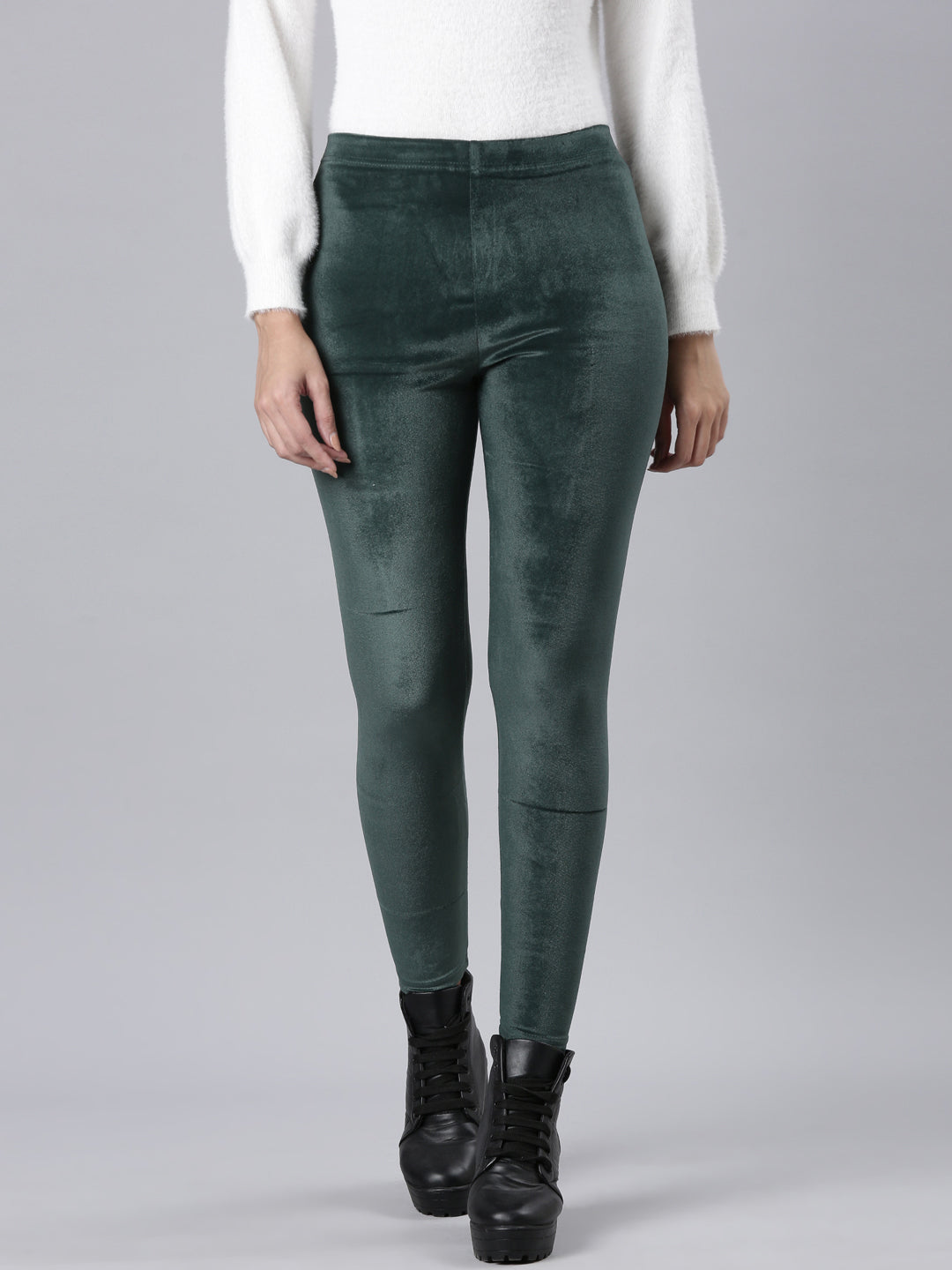 Bottle Green Velour Leggings