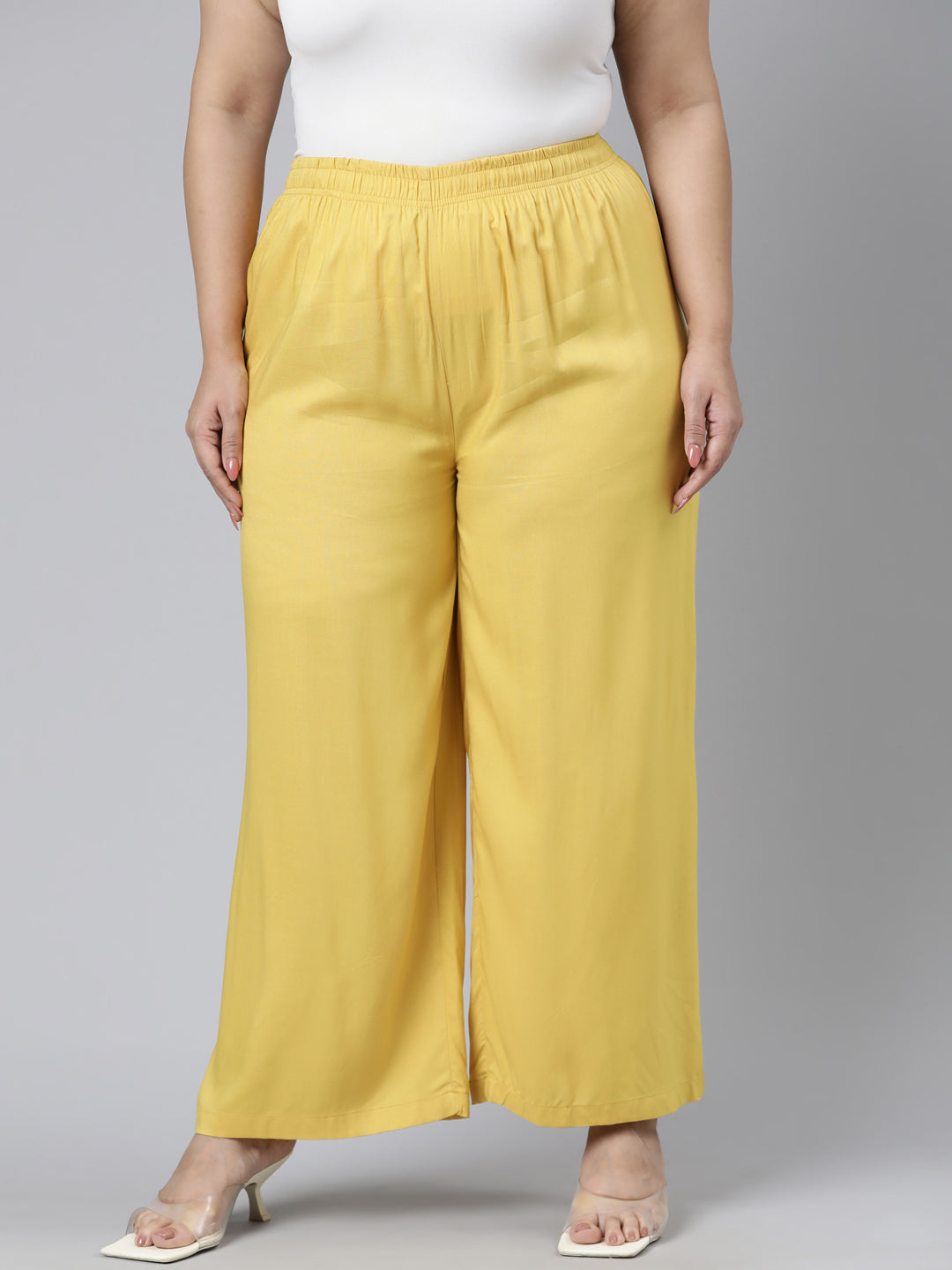 Light Mustard Woven Viscose Basic Palazzo