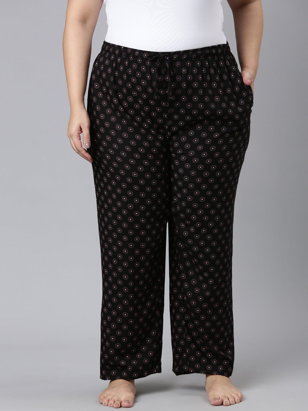 Black Woven Viscose Printed Lounge Pants