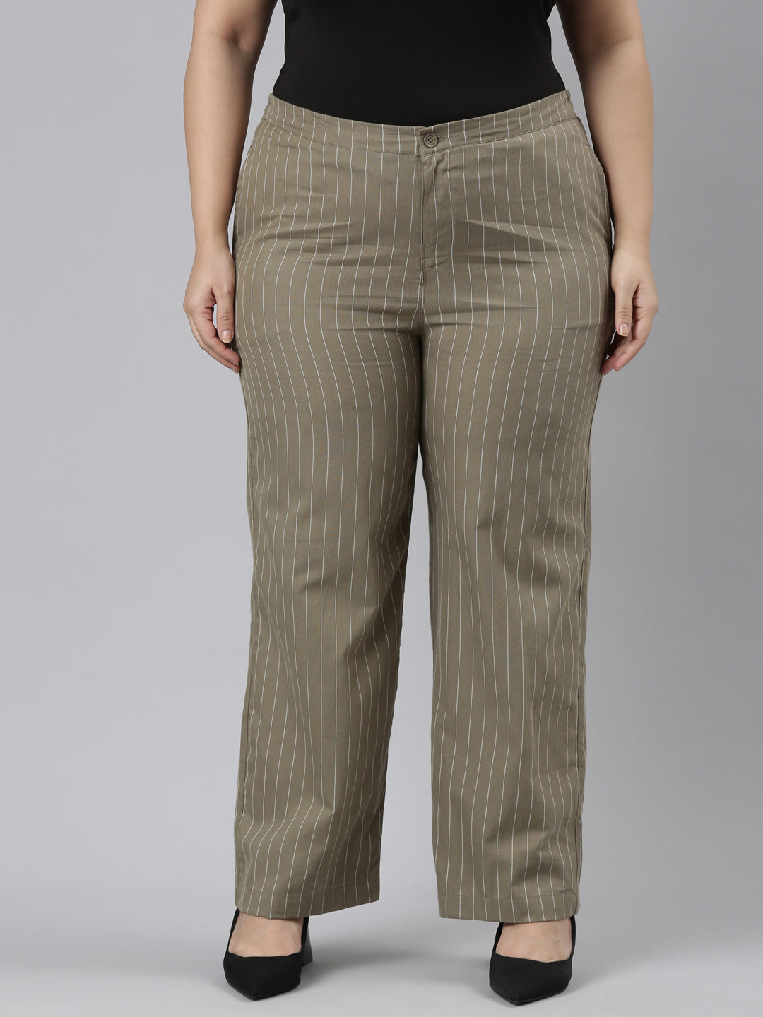 Olive Green Cotton Stripes Cargo Pant
