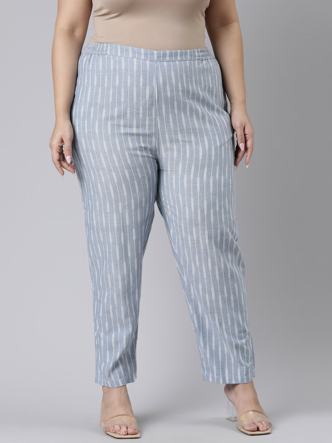 Blue Linen Ikat Pencil Pant