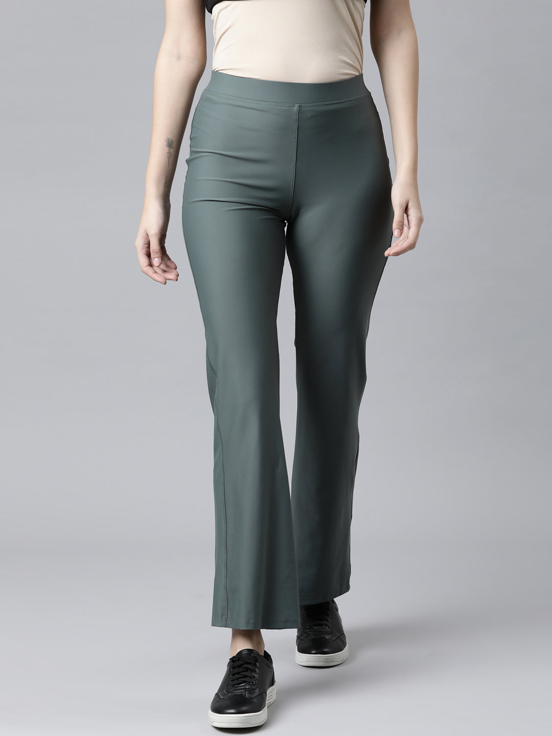 Olive Green Nylon Stretch Bell Bottom