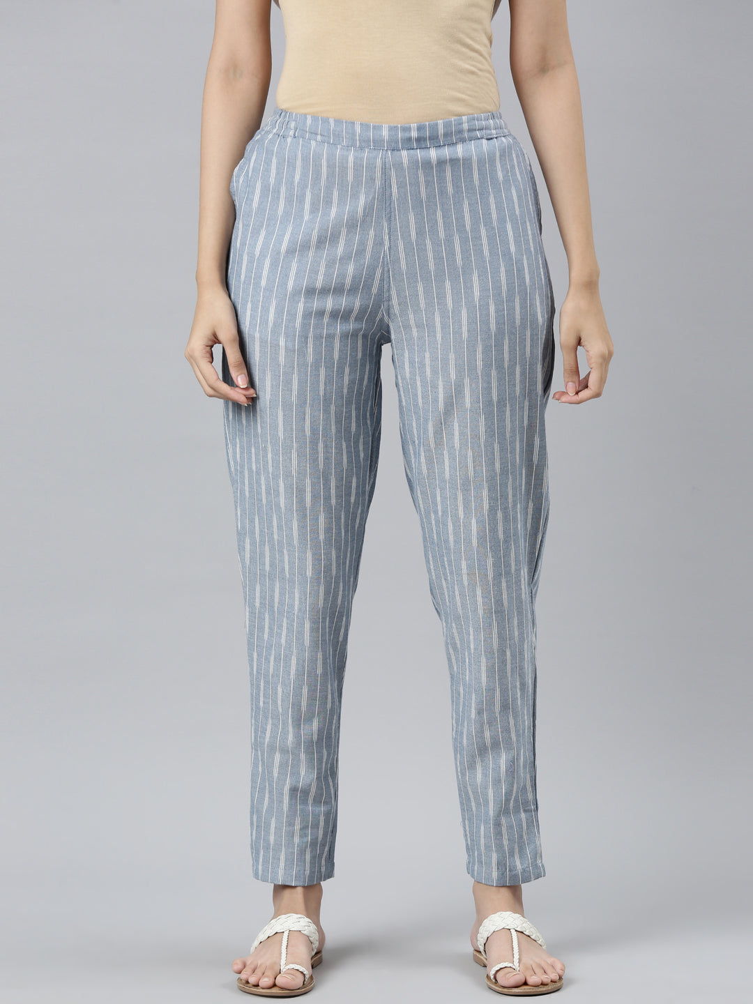Blue Linen Ikat Pencil Pant