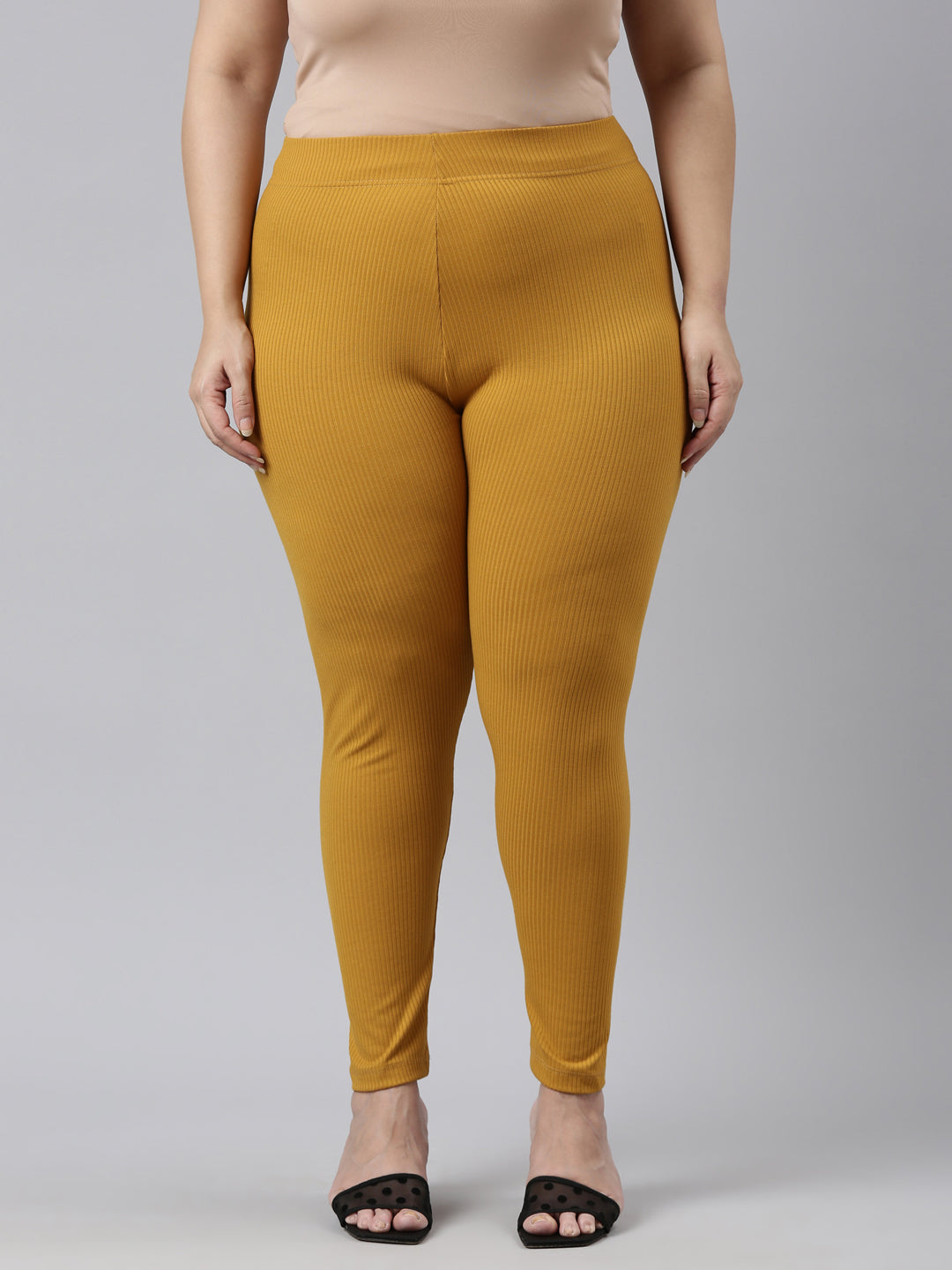 Mustard Drop Needle Fabric Rib Leggings