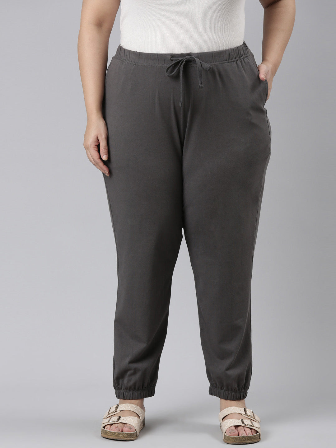 Silver Grey Cotton Stretch Casual Joggers