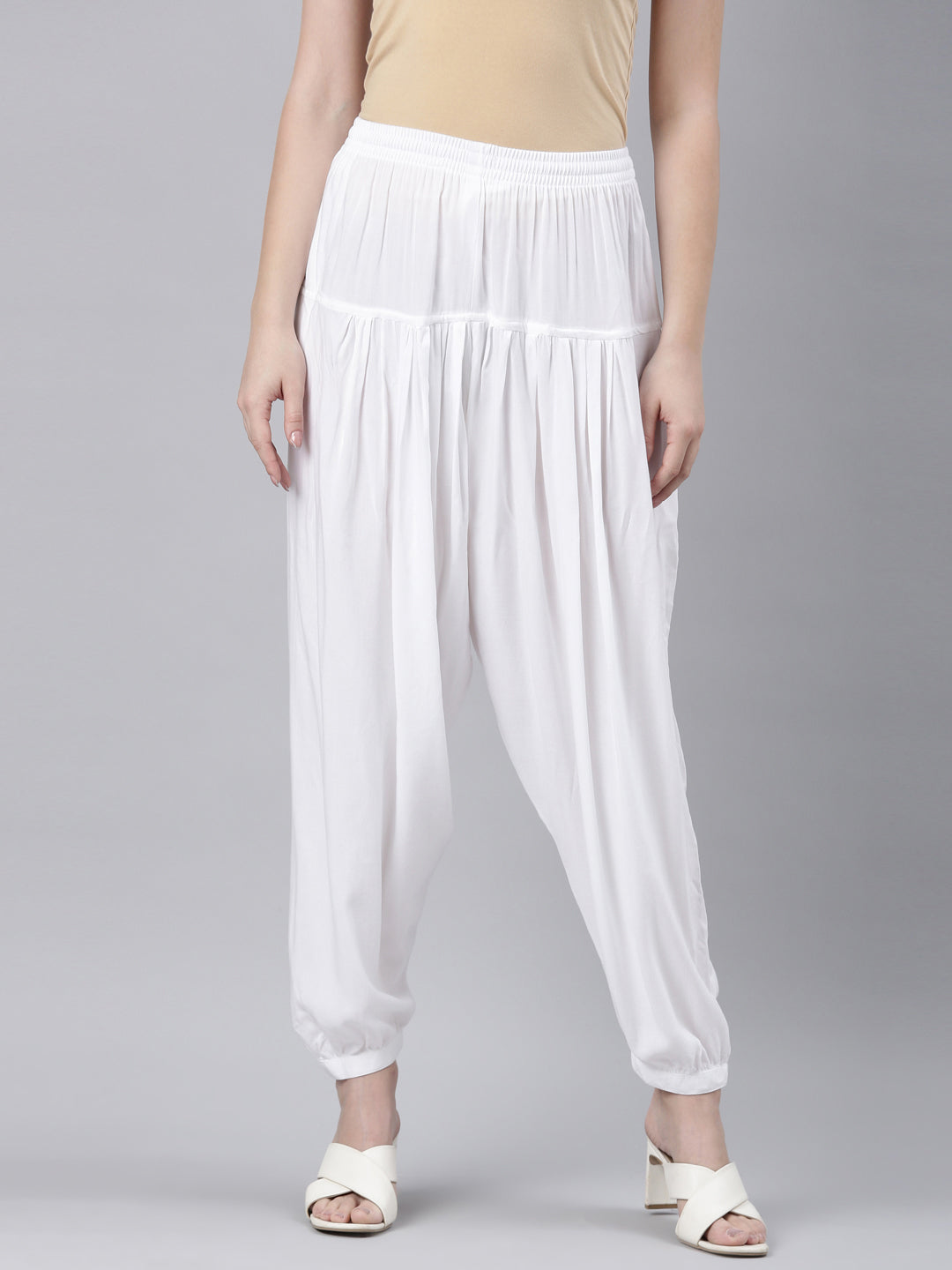 White Woven Viscose Harem Pant