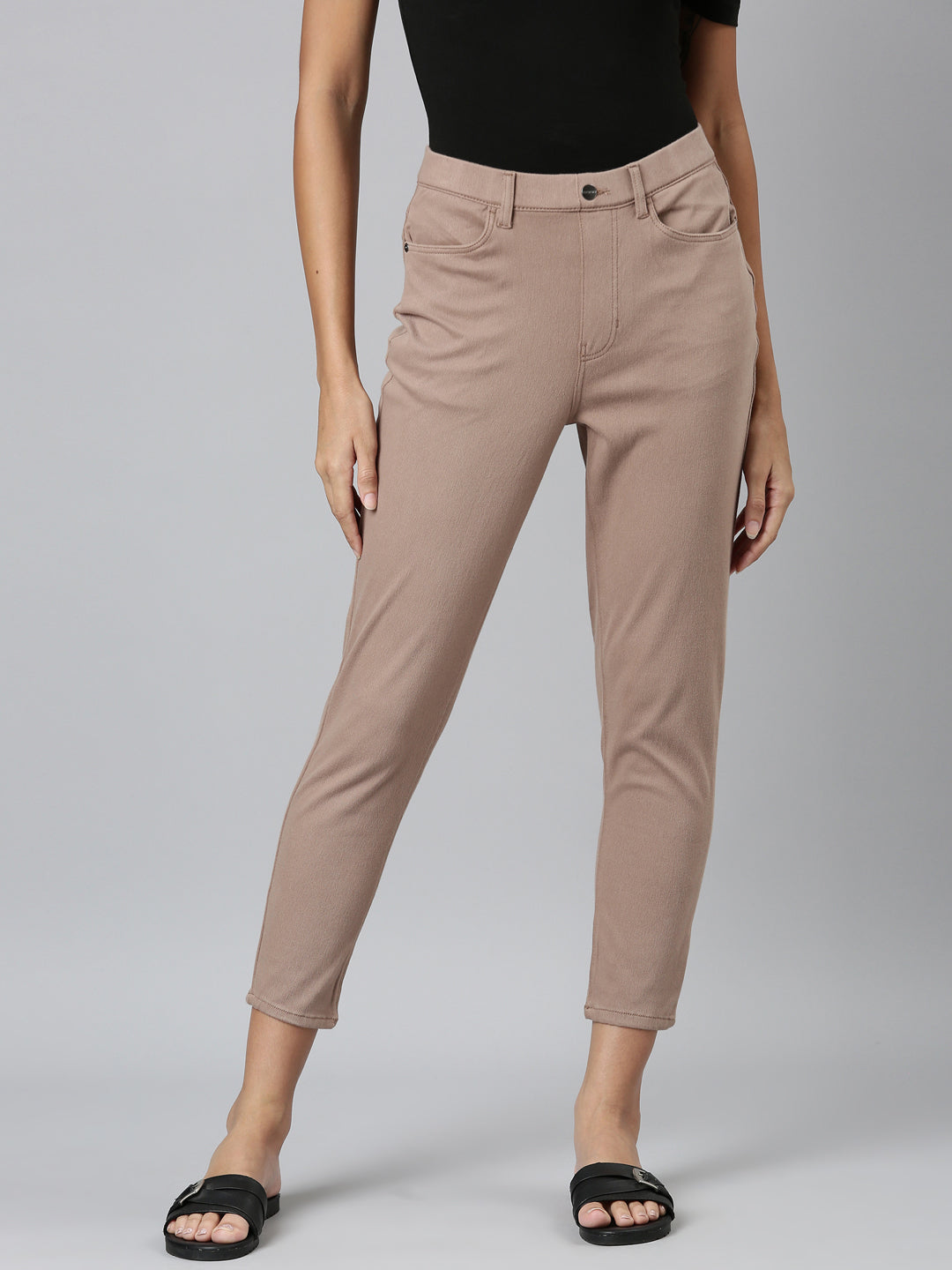 Light Chocolate Cotton Poly Stretch Cropped Colored Jeggings