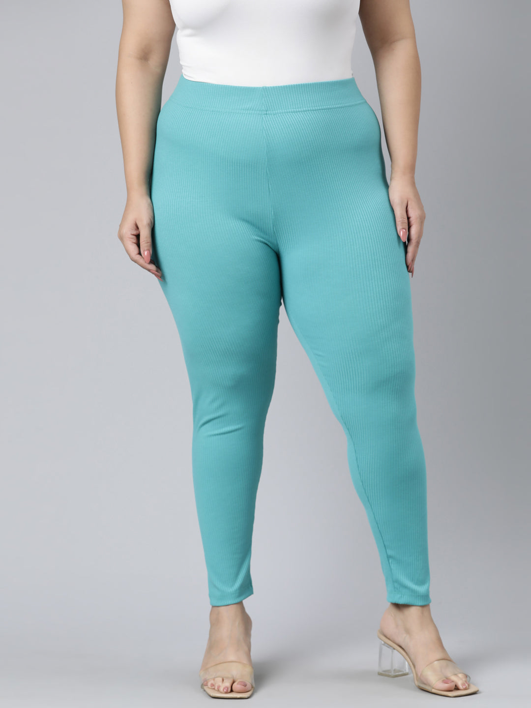 Mint Drop Needle Fabric Rib Leggings