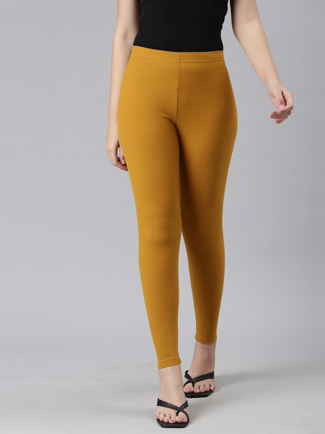 Mustard Drop Needle Fabric Rib Leggings