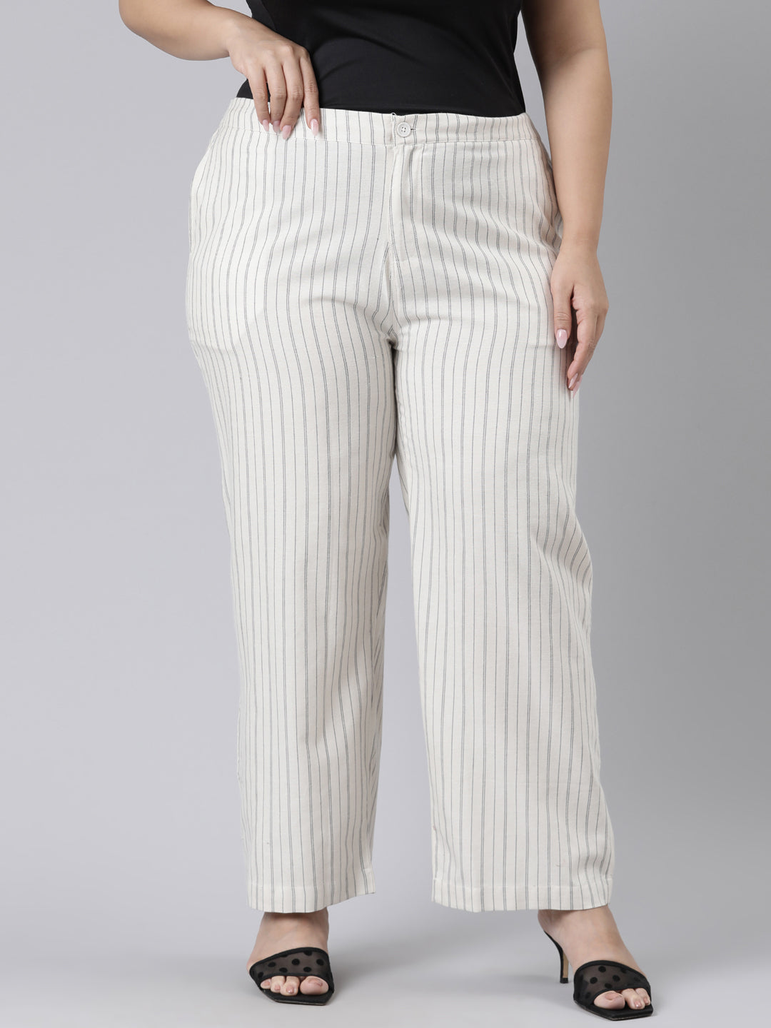 White Cotton Stripes Cargo Pant