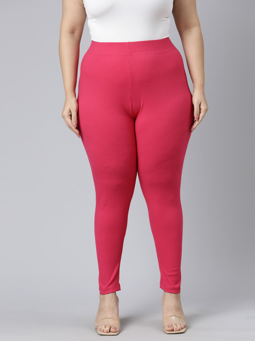 Young Fuchsia Drop Needle Fabric Rib Leggings